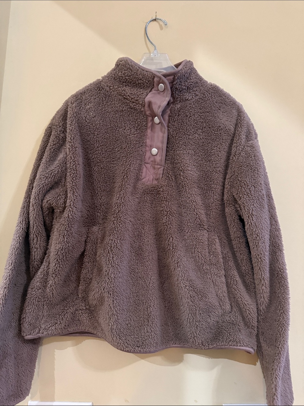 Plush Snap-Front Fleece Pullover - Taupe